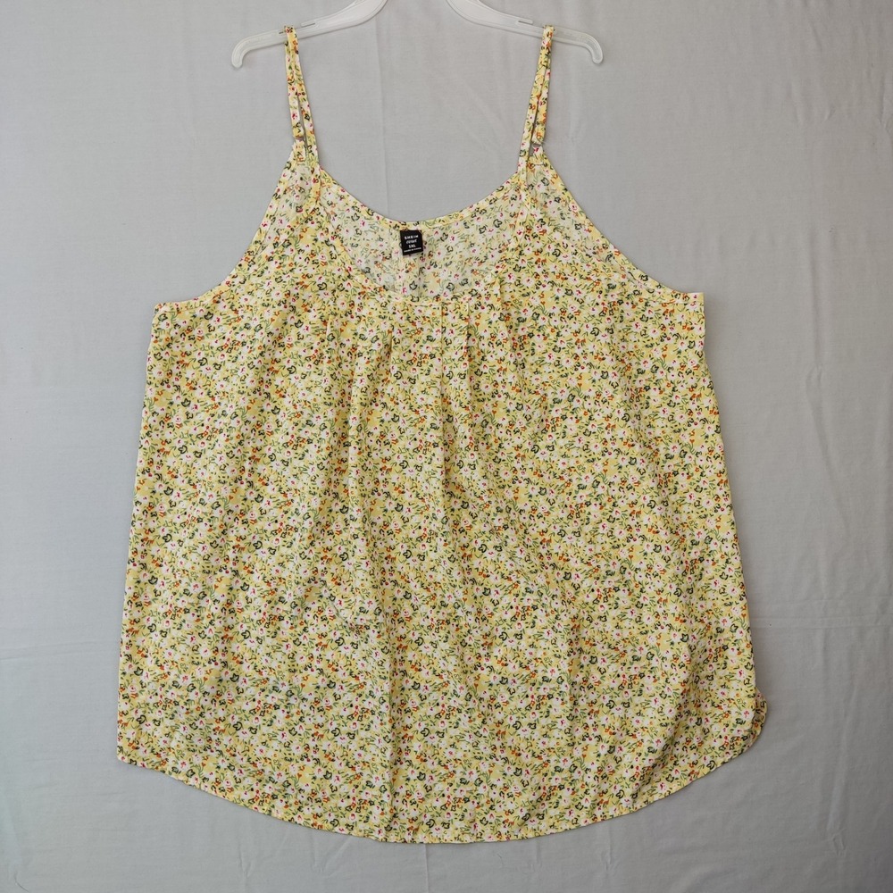 Shein Cami Women 1XL Yellow Floral Curve Spaghetti Strap V-Neck Flowy Tank Top